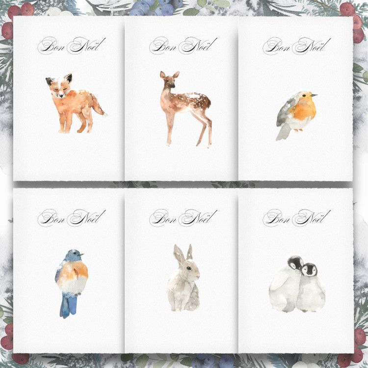 Weihnachtskarten 6er Set Tiere